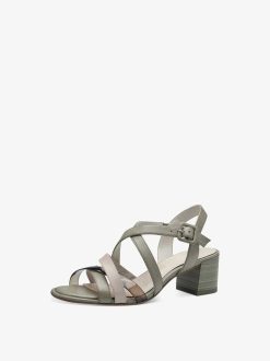 Tamaris Sandale A Talon En Cuir - Vert | Des Sandales