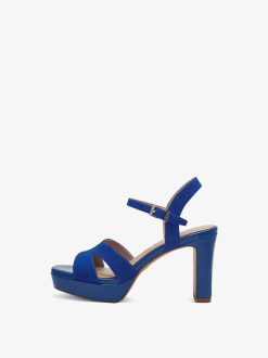 Tamaris Sandale A Talon En Cuir - Bleu | Des Sandales