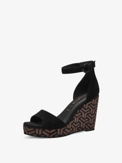 Tamaris Sandale A Talon En Cuir - Noir | Des Sandales