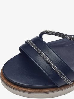 Tamaris Sandale A Talon En Cuir - Bleu | Des Sandales