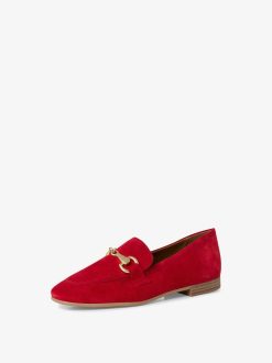 Tamaris Babouche En Cuir - Rouge | Chaussures Basses Et Pantoufles