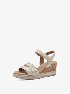 Tamaris Sandale A Talon En Cuir - Beige | Des Sandales