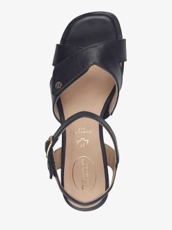 Tamaris Sandale A Talon En Cuir - Noir | Des Sandales