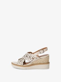 Tamaris Sandale A Talon En Cuir - Beige | Des Sandales