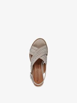 Tamaris Sandale A Talon En Cuir - Gris | Des Sandales