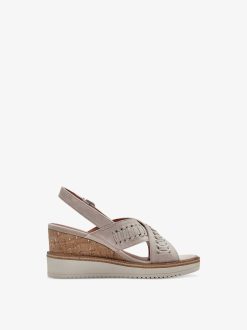 Tamaris Sandale A Talon En Cuir - Gris | Des Sandales