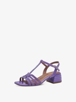 Tamaris Sandale A Talon En Cuir - Violet | Des Sandales