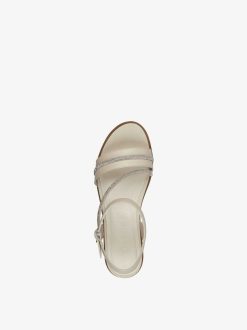 Tamaris Sandale A Talon En Cuir - Beige | Des Sandales