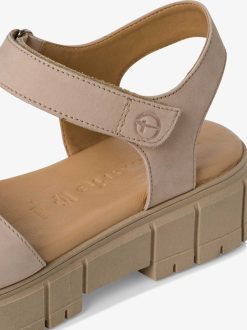 Tamaris Sandale A Talon En Cuir - Marron | Des Sandales