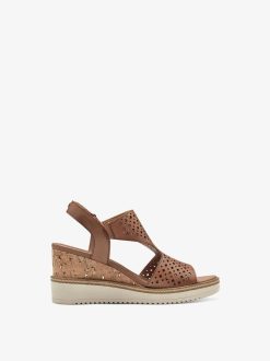 Tamaris Sandale A Talon En Cuir - Marron | Des Sandales