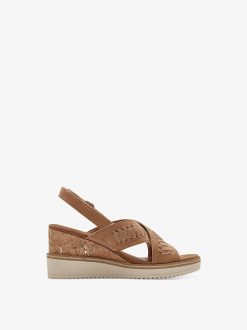 Tamaris Sandale A Talon En Cuir - Marron | Des Sandales