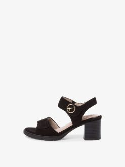 Tamaris Sandale A Talon En Cuir - Noir | Des Sandales