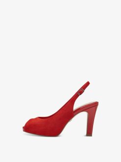 Tamaris Peeptoe En Cuir - Rouge | Pompes