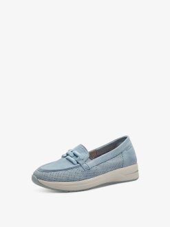 Tamaris Babouche En Cuir - Bleu | Chaussures Basses Et Pantoufles