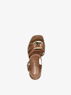 Tamaris Sandale A Talon En Cuir - Marron | Des Sandales