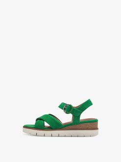 Tamaris Sandale A Talon En Cuir - Vert | Des Sandales