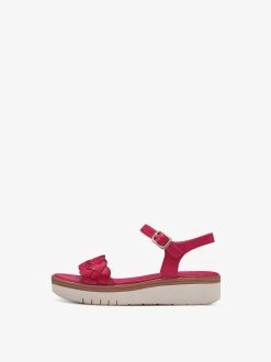 Tamaris Sandale A Talon En Cuir - Rose | Des Sandales