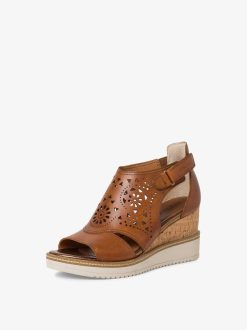 Tamaris Sandale A Talon En Cuir - Marron | Des Sandales