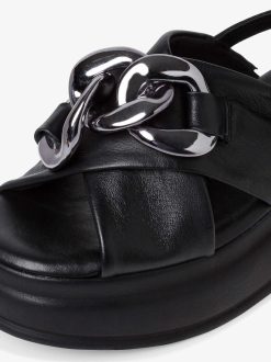 Tamaris Sandale A Talon En Cuir - Noir | Des Sandales