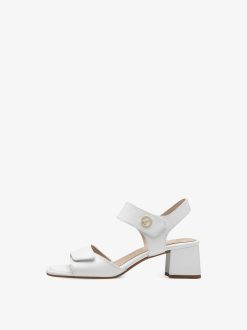 Tamaris Sandale A Talon En Cuir - Blanc | Des Sandales