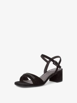 Tamaris Sandale A Talon En Cuir - Noir | Des Sandales