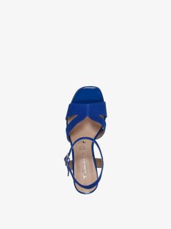 Tamaris Sandale A Talon En Cuir - Bleu | Des Sandales