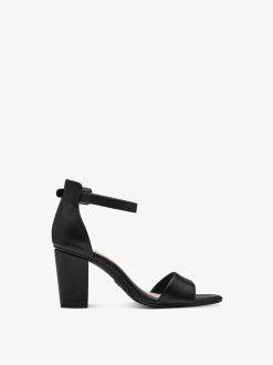 Tamaris Sandale A Talon En Cuir - Noir | Des Sandales