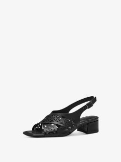 Tamaris Sandale A Talon En Cuir - Noir | Des Sandales