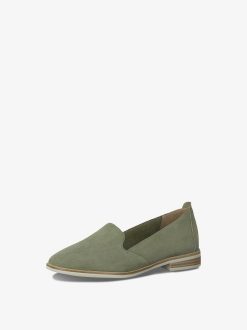 Tamaris Babouche En Cuir - Vert | Chaussures Basses Et Pantoufles