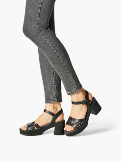 Tamaris Sandale A Talon En Cuir - Noir | Des Sandales