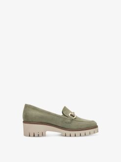 Tamaris Babouche En Cuir - Vert | Chaussures Basses Et Pantoufles