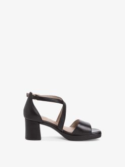 Tamaris Sandale A Talon En Cuir - Noir | Des Sandales