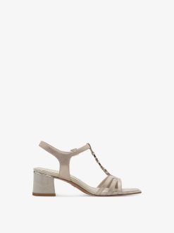 Tamaris Sandale A Talon En Cuir - Beige | Des Sandales