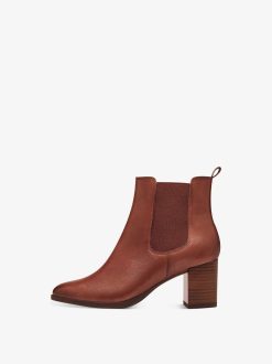 Tamaris Bottine Chelsea En Cuir - Marron | Bottines