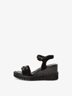 Tamaris Sandale A Talon En Cuir - Noir | Des Sandales