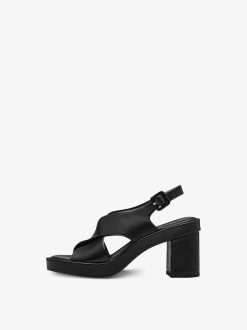 Tamaris Sandale A Talon En Cuir - Noir | Des Sandales