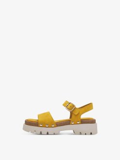 Tamaris Sandale A Talon En Cuir - Jaune | Des Sandales