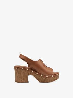 Tamaris Sandale A Talon En Cuir - Marron | Des Sandales