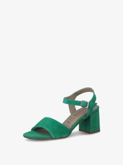 Tamaris Sandale A Talon En Cuir - Vert | Des Sandales