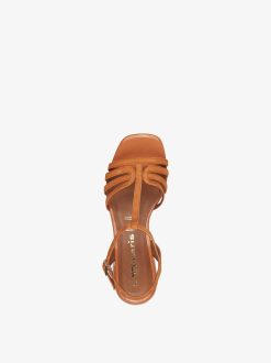 Tamaris Sandale A Talon En Cuir - Orange | Des Sandales