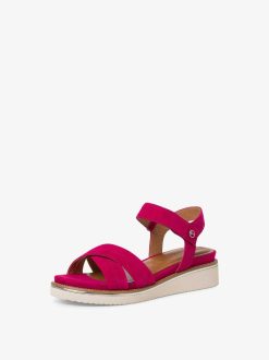 Tamaris Sandale A Talon En Cuir - Rose | Des Sandales