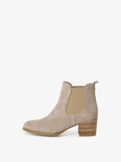 Tamaris Bottine Chelsea En Cuir - Beige | Bottines