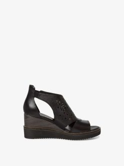 Tamaris Sandale A Talon En Cuir - Noir | Des Sandales