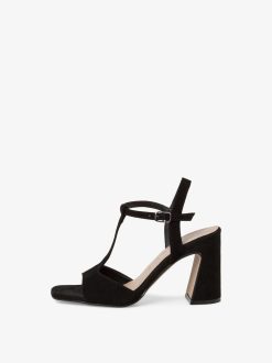 Tamaris Sandale A Talon En Cuir - Noir | Des Sandales