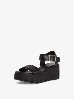 Tamaris Sandale A Talon En Cuir - Noir | Des Sandales