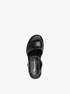 Tamaris Sandale A Talon En Cuir - Noir | Des Sandales