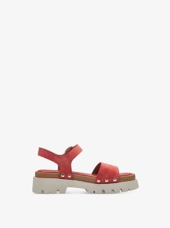 Tamaris Sandale A Talon En Cuir - Rouge | Des Sandales