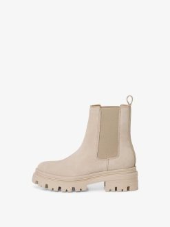 Tamaris Bottine Chelsea En Cuir - Beige | Bottines