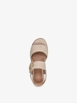 Tamaris Sandale A Talon En Cuir - Beige | Des Sandales