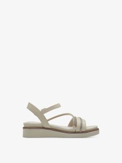 Tamaris Sandale A Talon En Cuir - Beige | Des Sandales